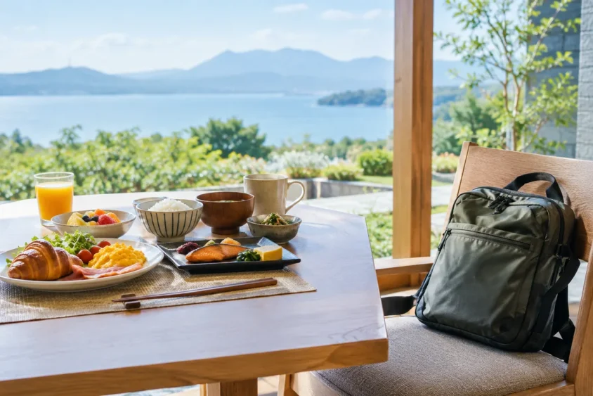 朝食と朝の出発時刻を考える旅を表したAI生成イメージ